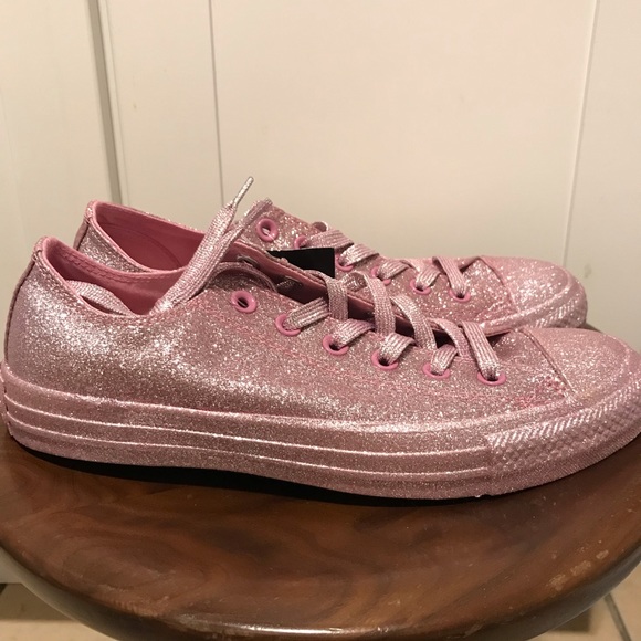 NEW CONVERSE ALL STAR GLITTER PINK LOW TOP SNEAKER - Picture 6 of 8